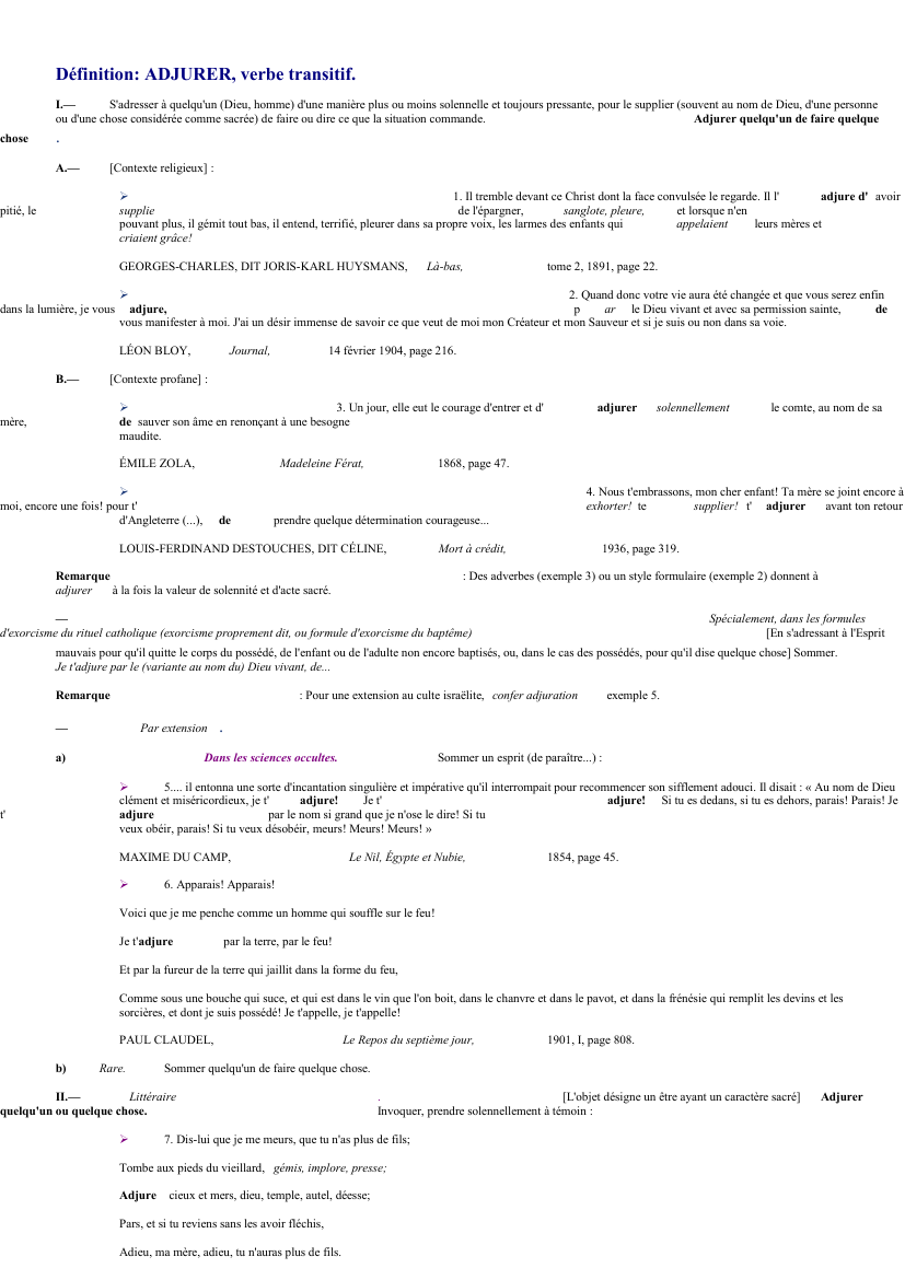 Prévisualisation du document 
	Définition: ADJURER, verbe transitif.