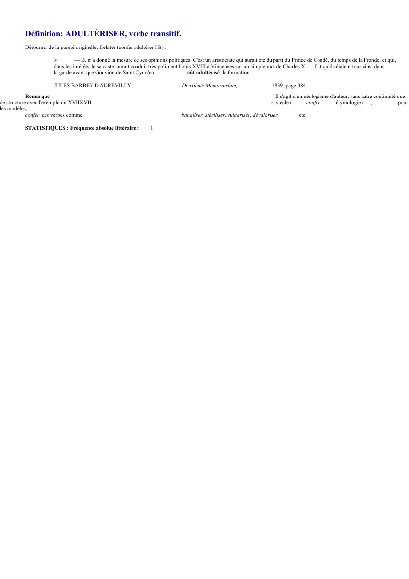 Prévisualisation du document 
	Définition: ADULTÉRISER, verbe transitif.