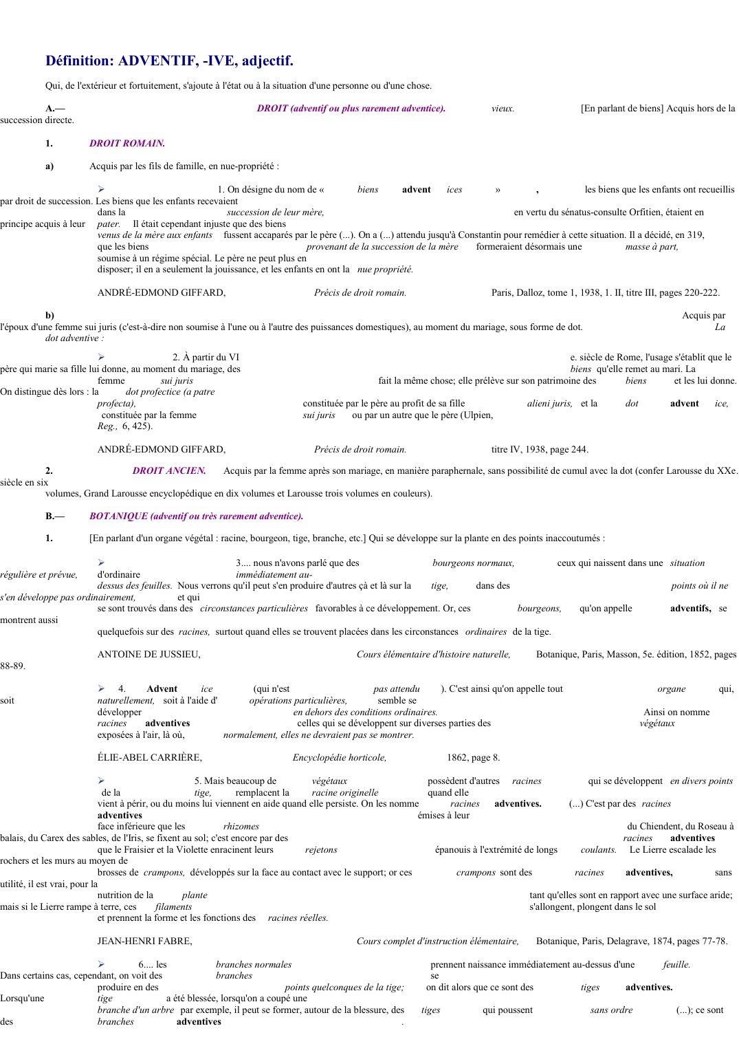 Prévisualisation du document 
	Définition: ADVENTIF, -IVE, adjectif.