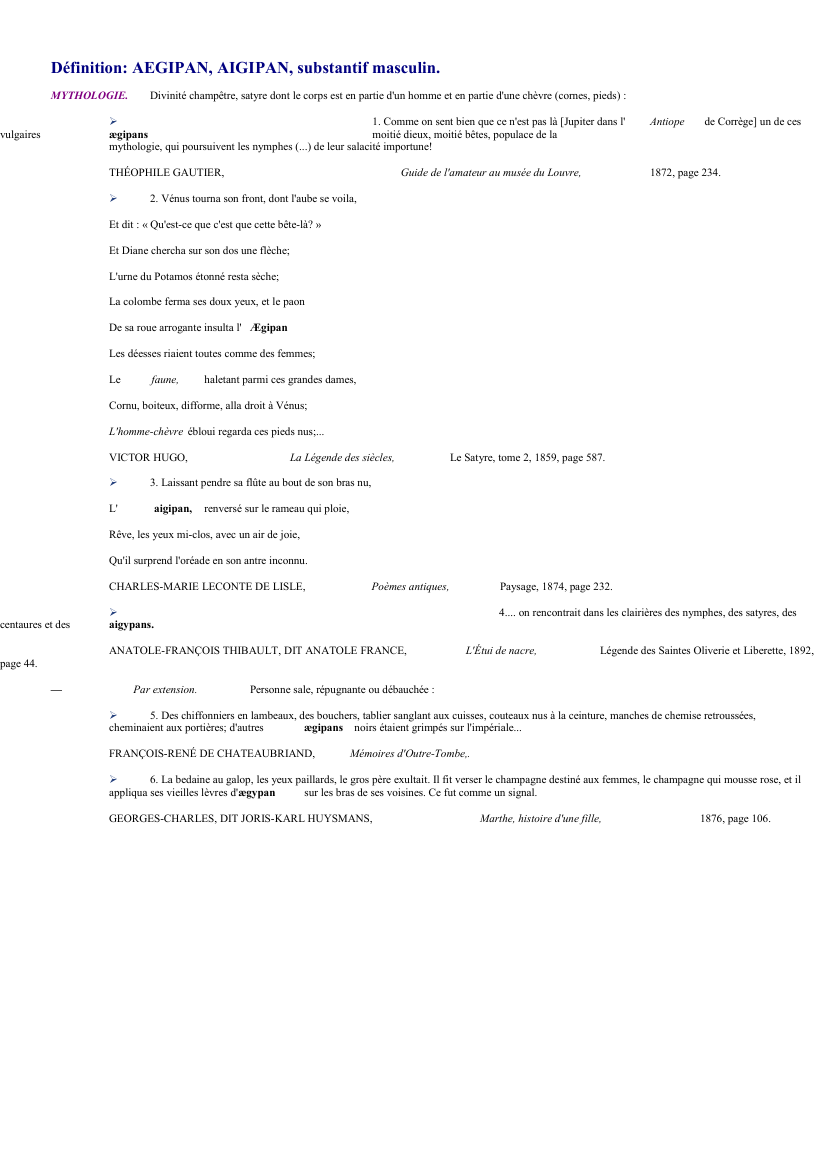 Prévisualisation du document 
	Définition: AEGIPAN, AIGIPAN, substantif masculin.