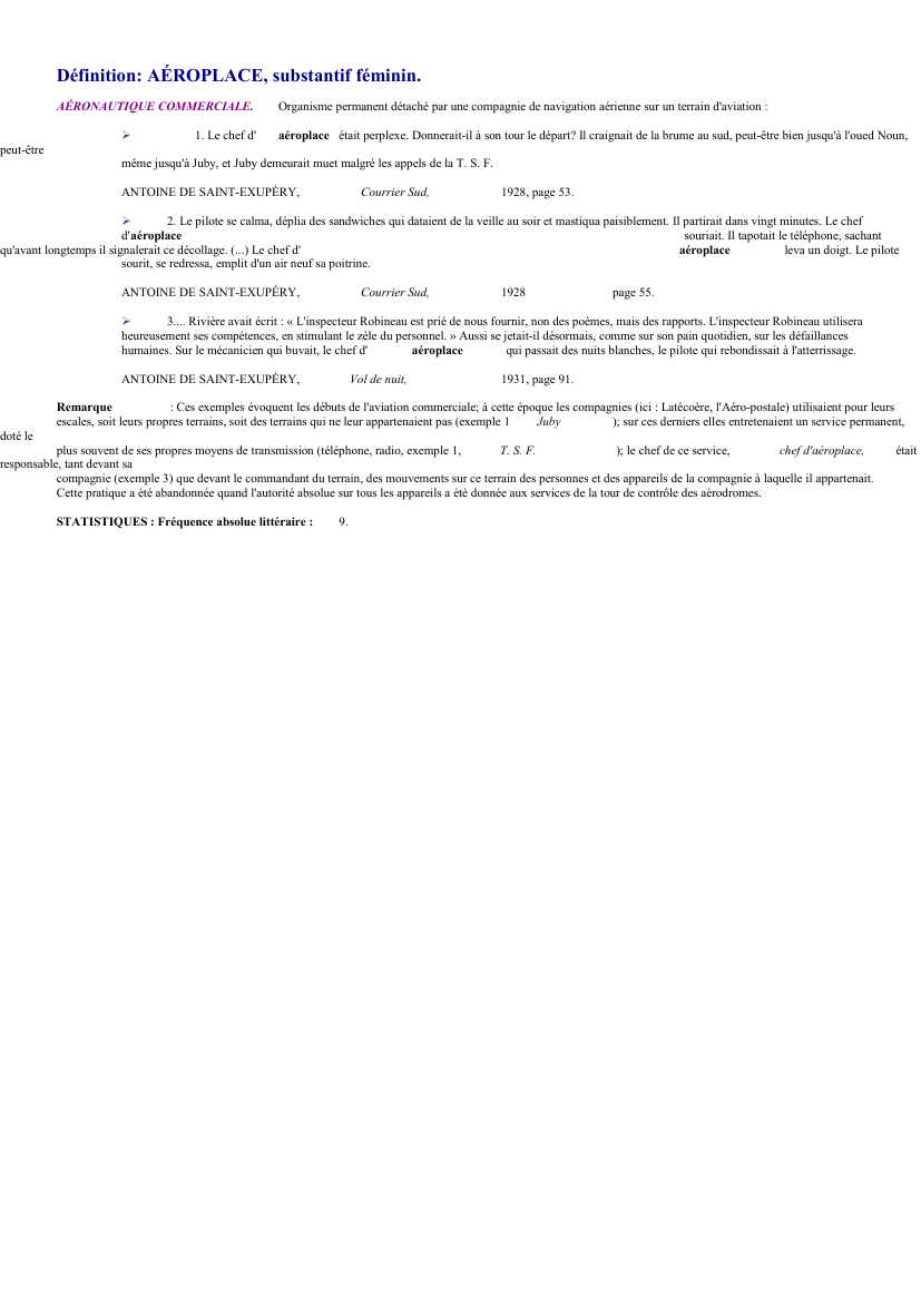 Prévisualisation du document 
	Définition: AÉROPLACE, substantif féminin.