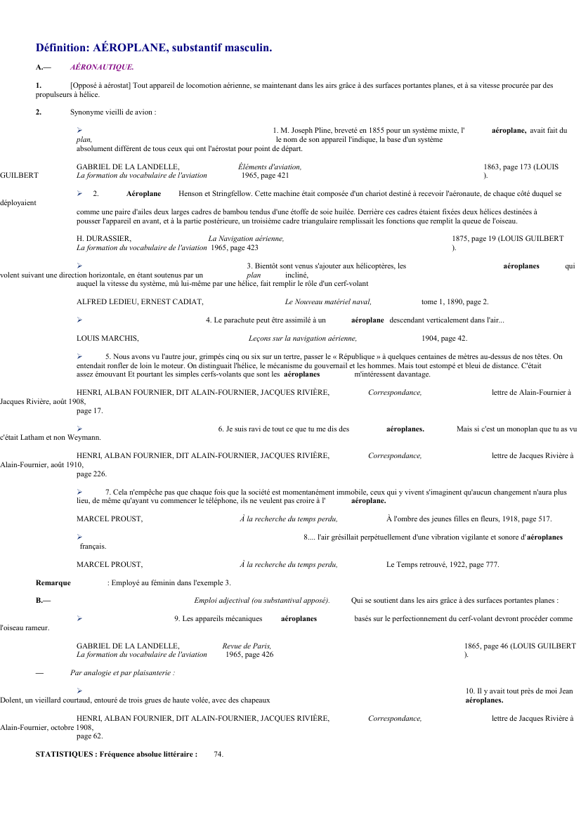 Prévisualisation du document 
	Définition: AÉROPLANE, substantif masculin.