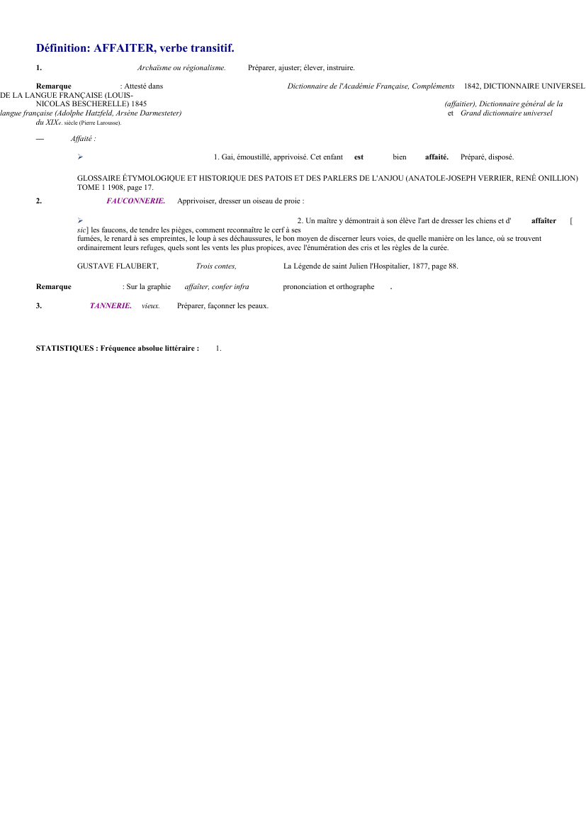 Prévisualisation du document 
	Définition: AFFAITER, verbe transitif.