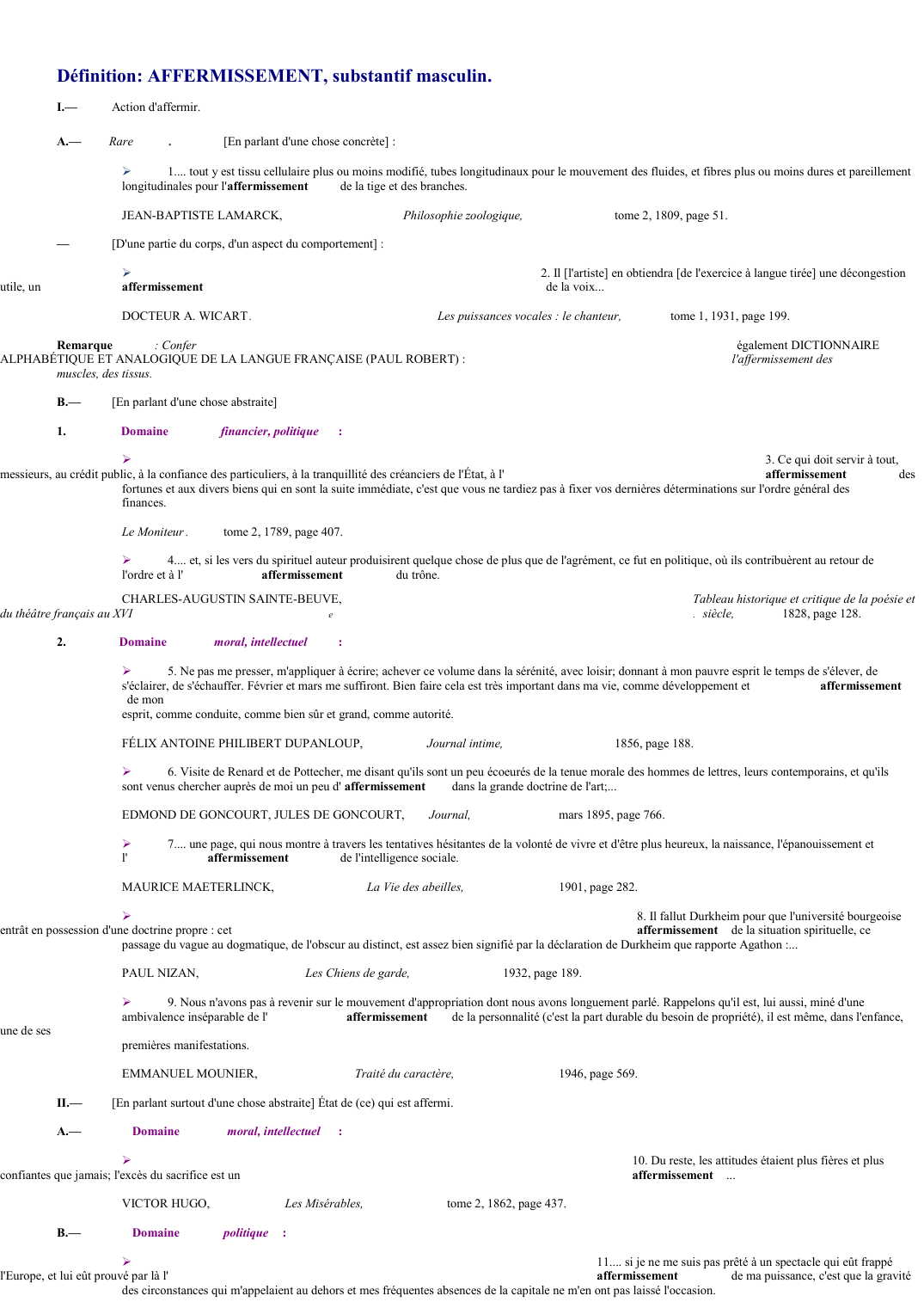 Prévisualisation du document 
	Définition: AFFERMISSEMENT, substantif masculin.