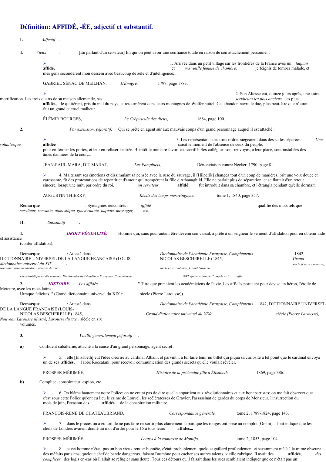 Prévisualisation du document 
	Définition: AFFIDÉ, -ÉE, adjectif et substantif.