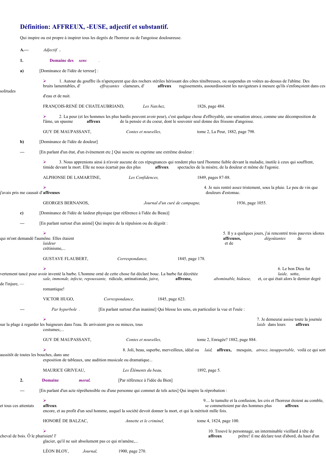 Prévisualisation du document 
	Définition: AFFREUX, -EUSE, adjectif et substantif.