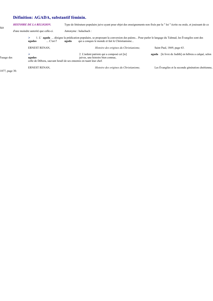 Prévisualisation du document 
	Définition: AGADA, substantif féminin.