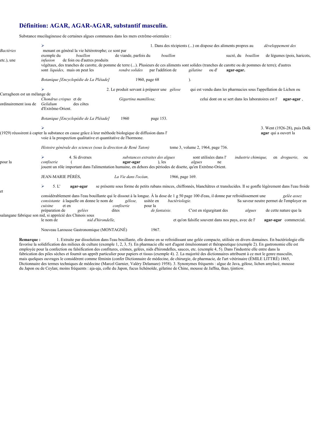 Prévisualisation du document 
	Définition: AGAR, AGAR-AGAR, substantif masculin.