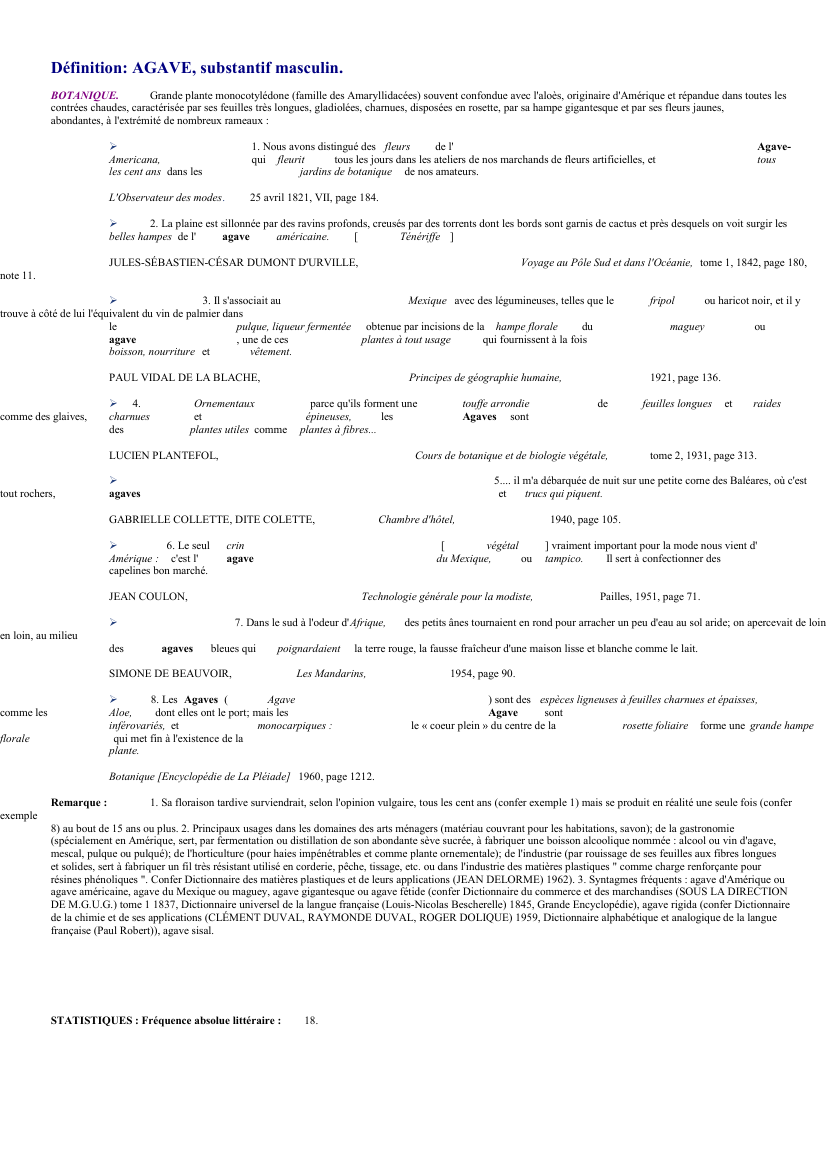 Prévisualisation du document 
	Définition: AGAVE, substantif masculin.