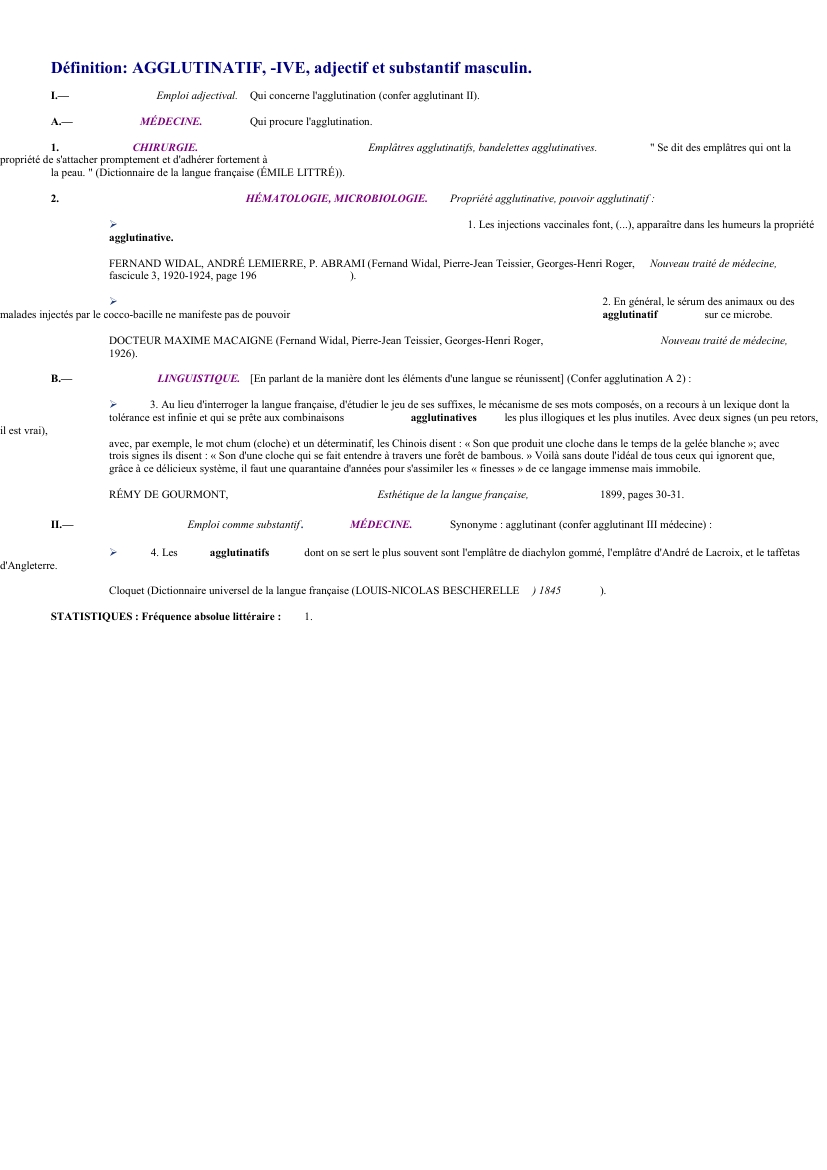 Prévisualisation du document 
	Définition: AGGLUTINATIF, -IVE, adjectif et substantif masculin.