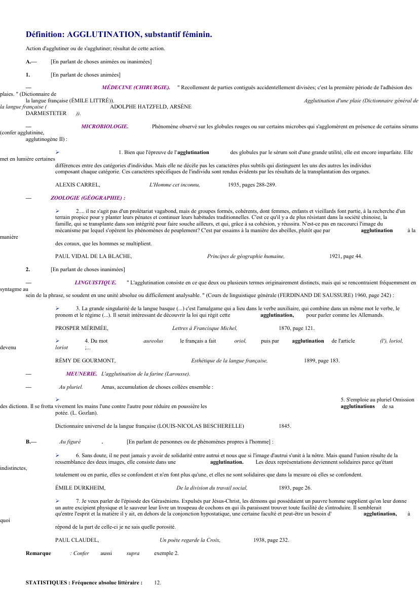 Prévisualisation du document 
	Définition: AGGLUTINATION, substantif féminin.