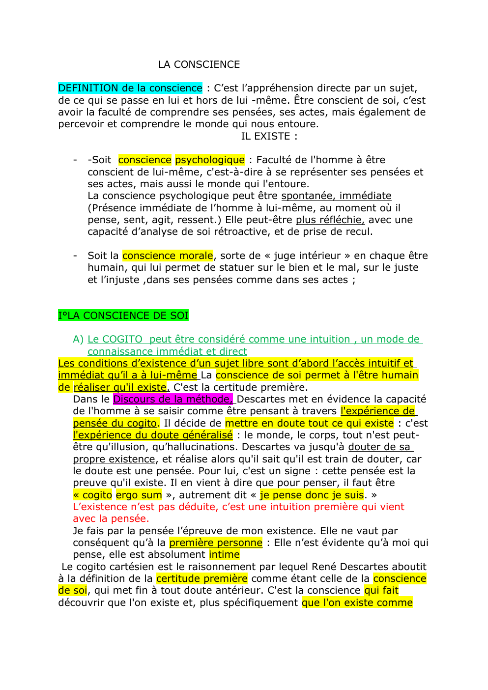 Prévisualisation du document DEFINITION de la conscience