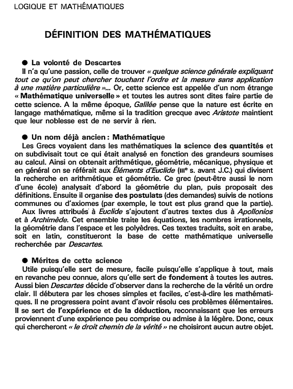 Prévisualisation du document DÉFINITION DES MATHÉMATIQUES (fiche bac)