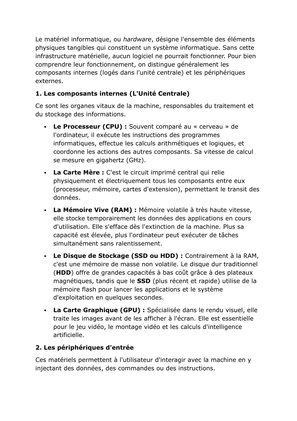 Prévisualisation du document définitions et rôles des différents matériels informatiques
