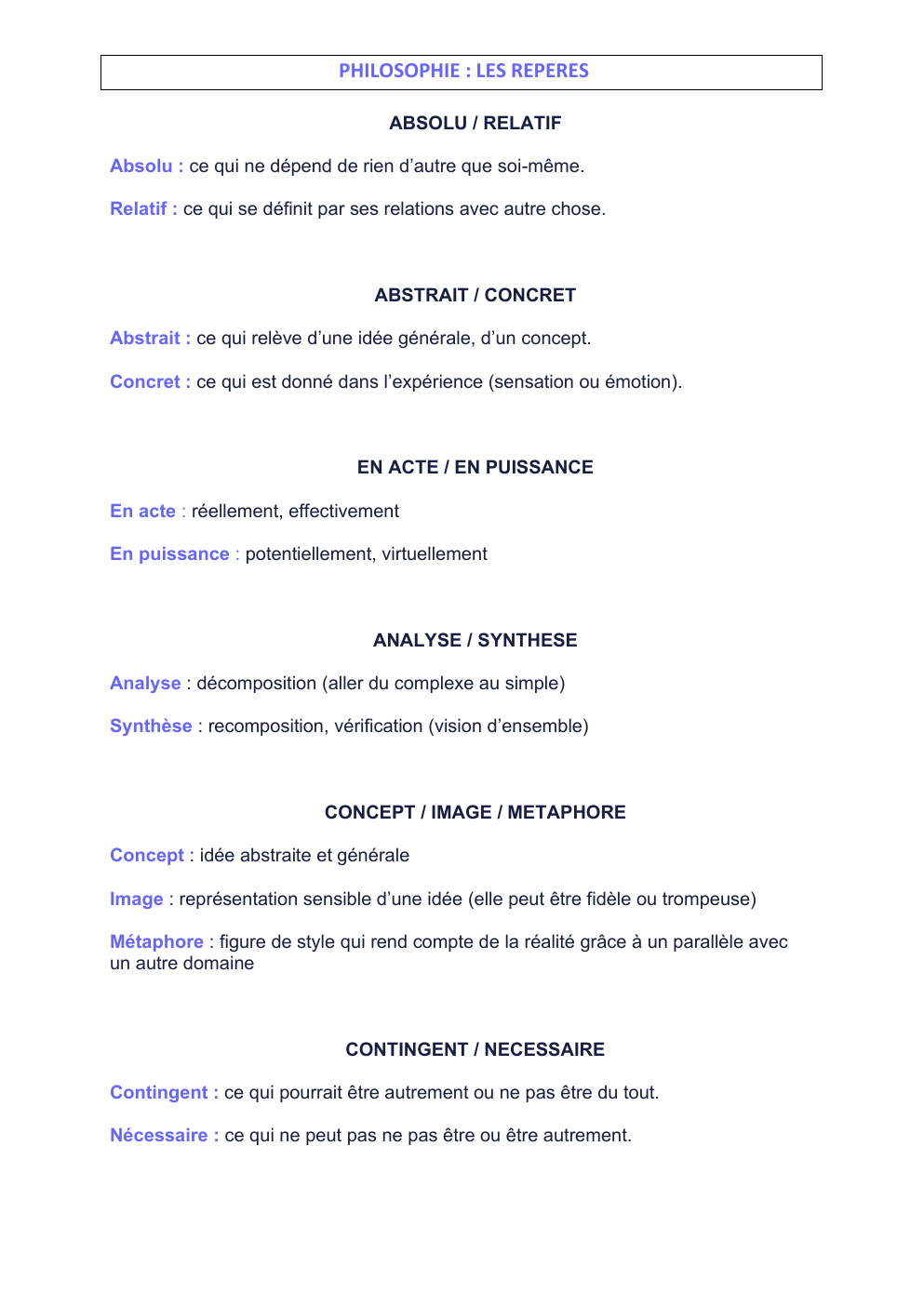 Prévisualisation du document définitions repères philosophiques