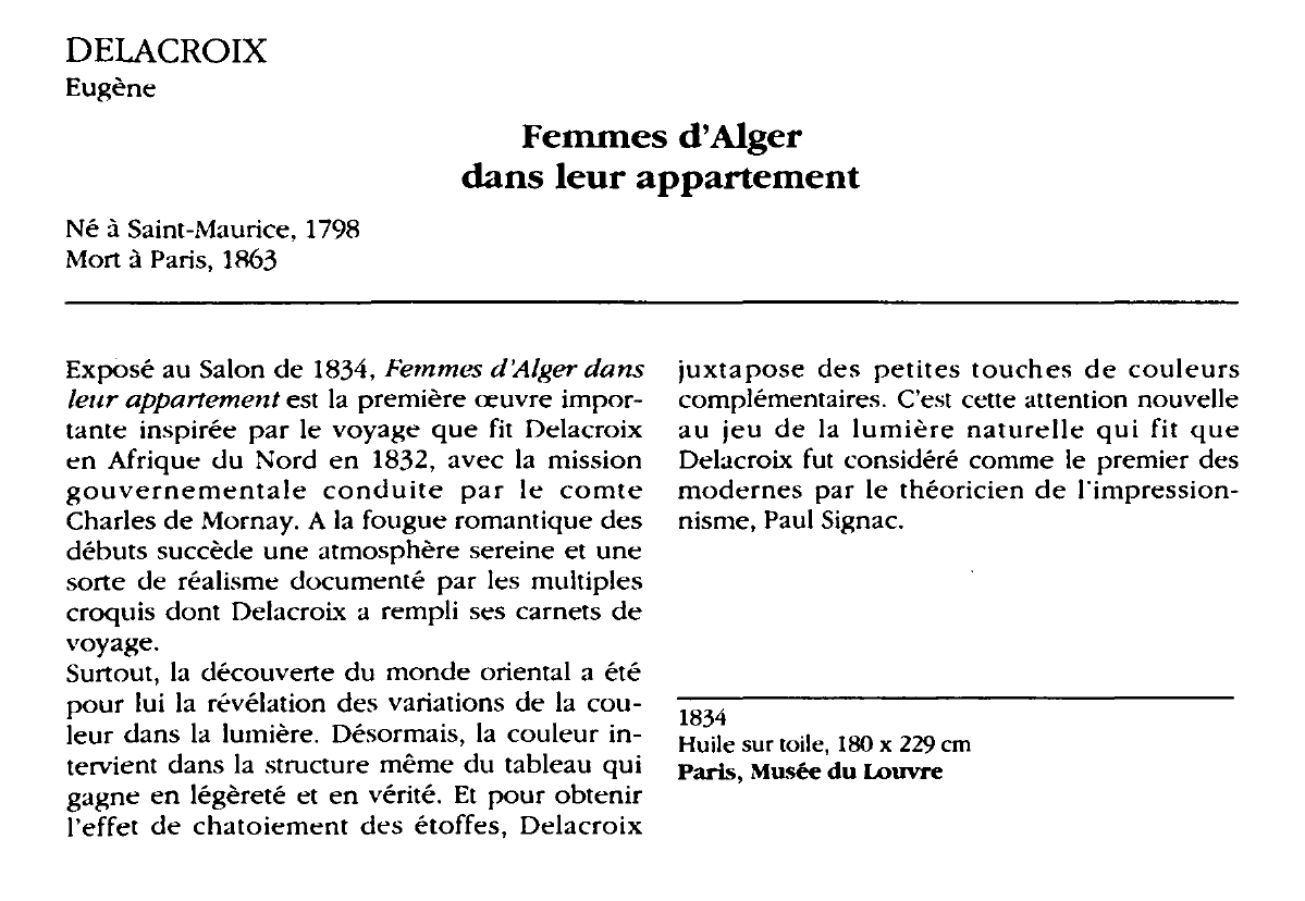 Prévisualisation du document DELACROIX Eugène : Femmes d'Alger dans leur appartement