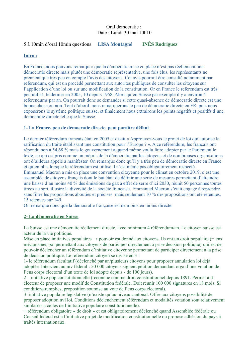 Prévisualisation du document Démocratie France Suisse