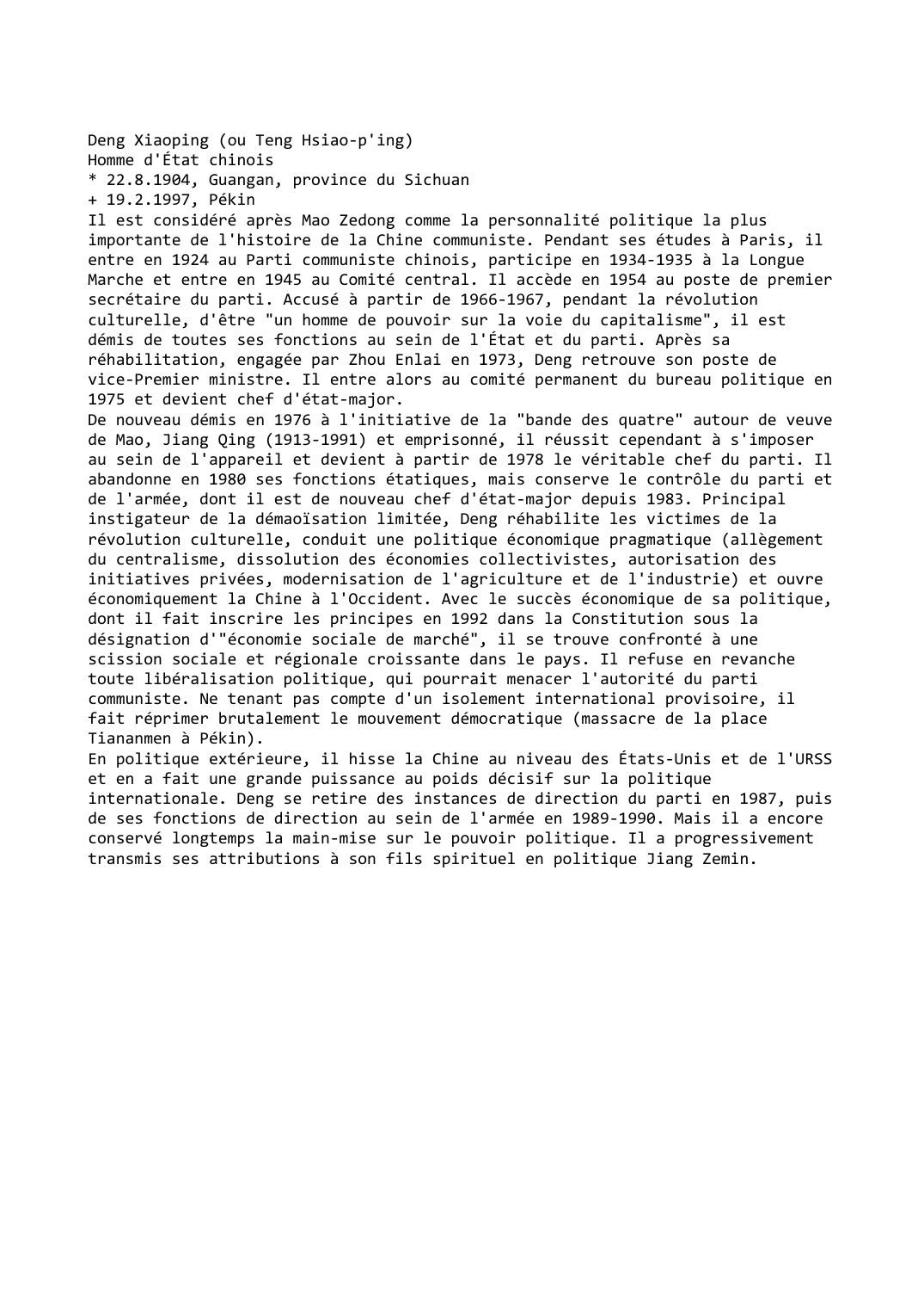 Prévisualisation du document Deng Xiaoping (ou Teng Hsiao-p'ing)