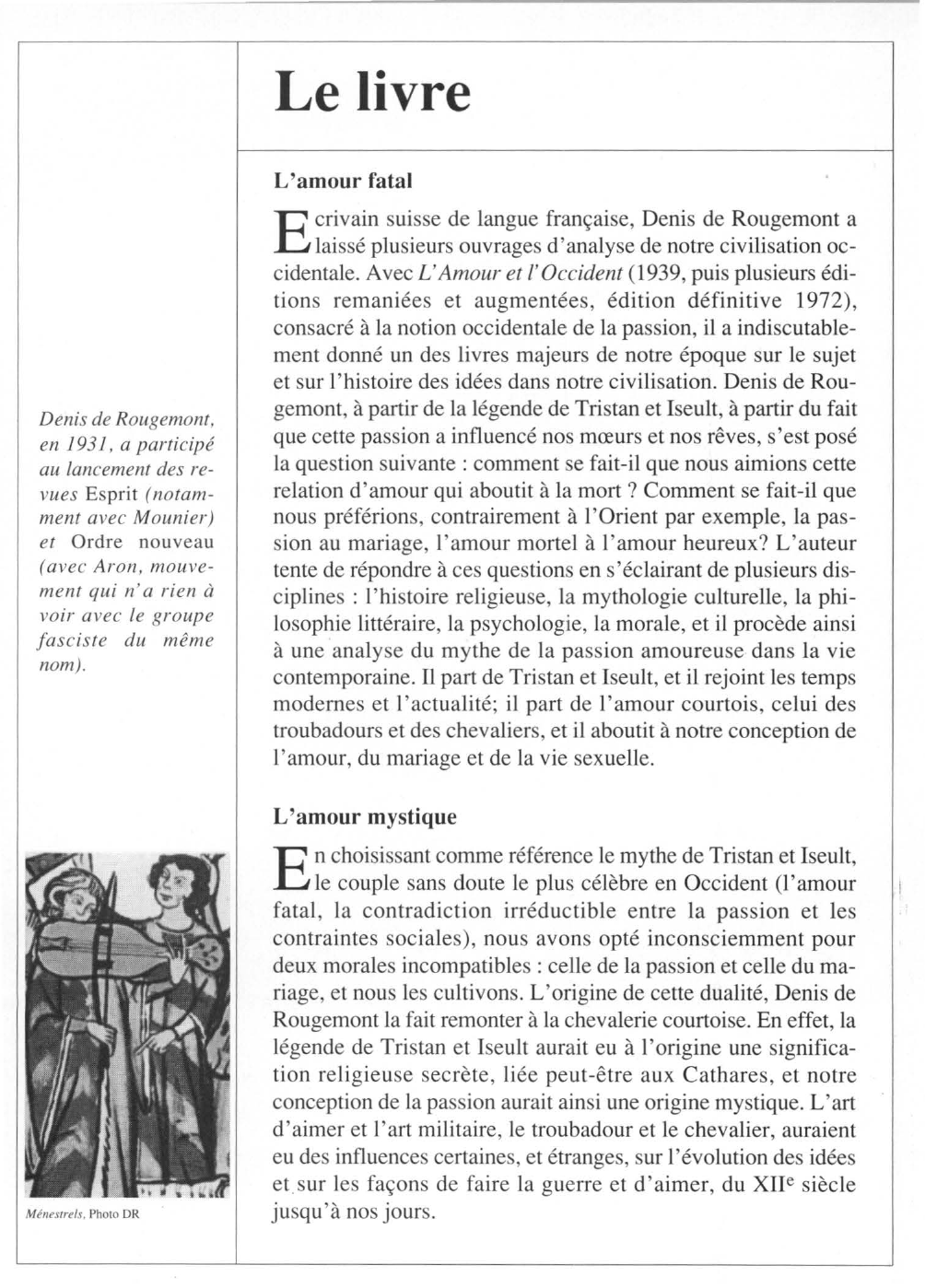 Prévisualisation du document Denis de ROUGEMONT : L'Amour et l'Occident