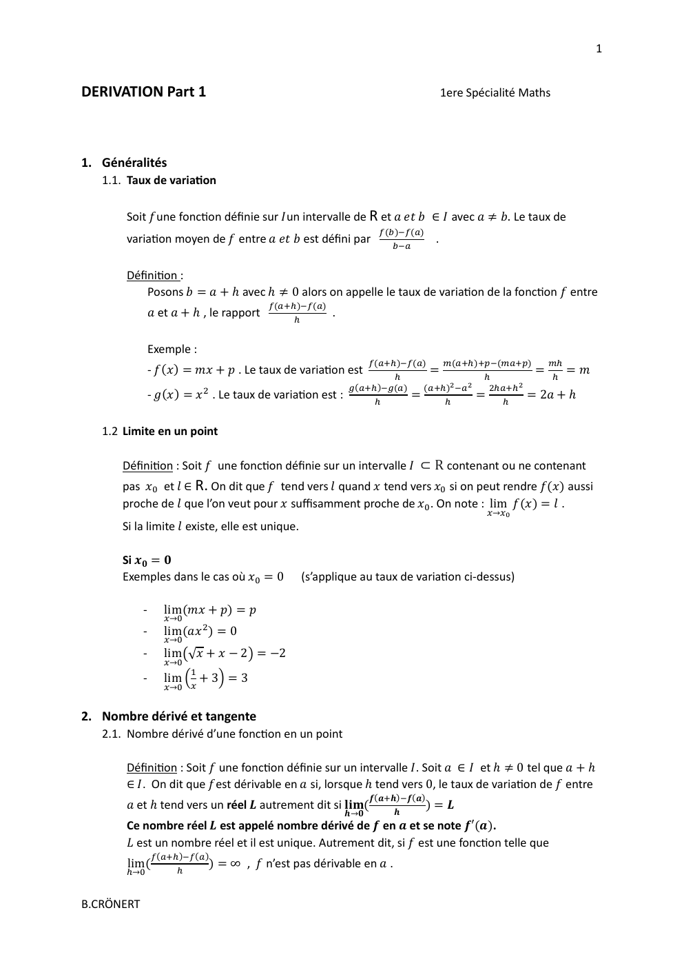 Prévisualisation du document DERIVATION Part 1  1ere Spécialité Maths