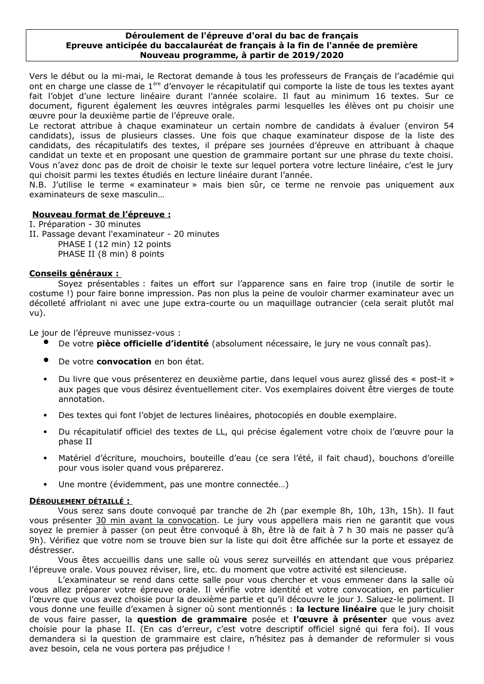 Prévisualisation du document Déroulement de l'épreuve d'oral du bac de français