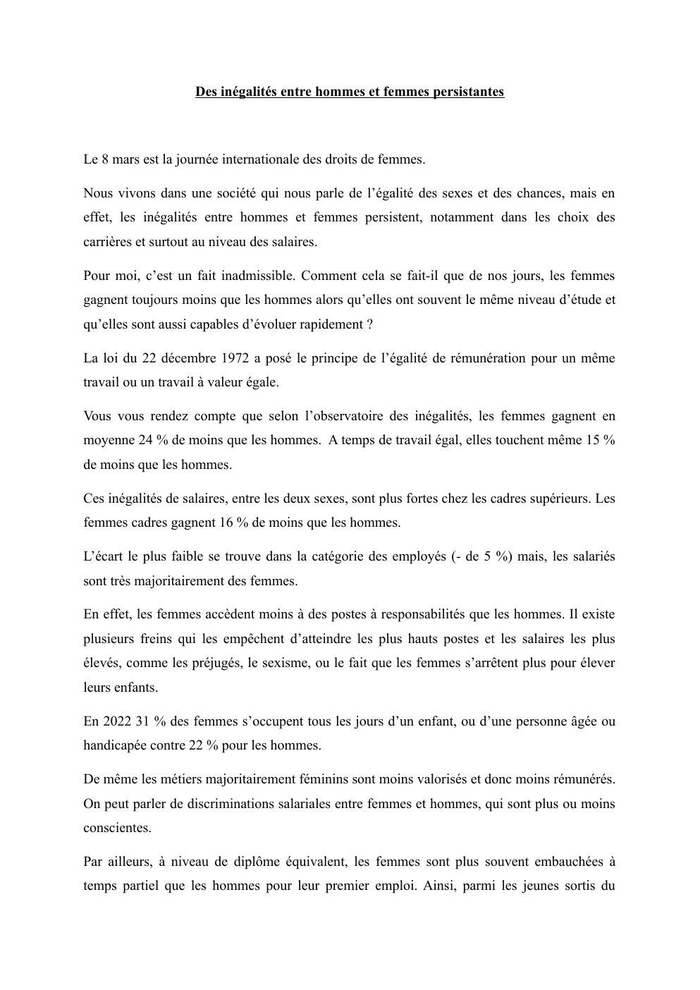 Prévisualisation du document Des inégalités entre hommes et femmes persistantes