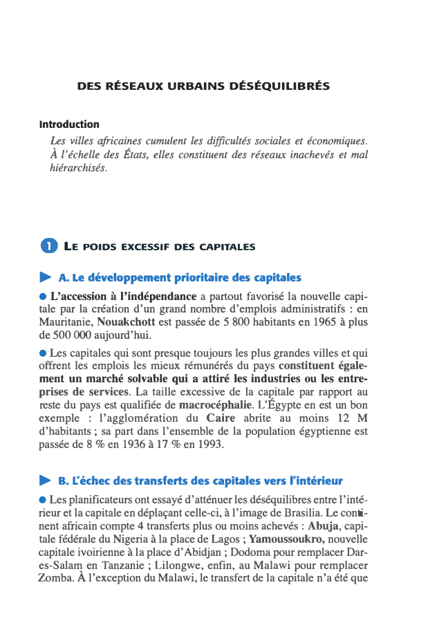 Prévisualisation du document DES RÉSEAUX URBAINS DÉSÉQUILIBRÉS
Introduction

Les villes africaines cumulent les difficultés sociales et économiques.
À l'échelle des États, elles constituent...