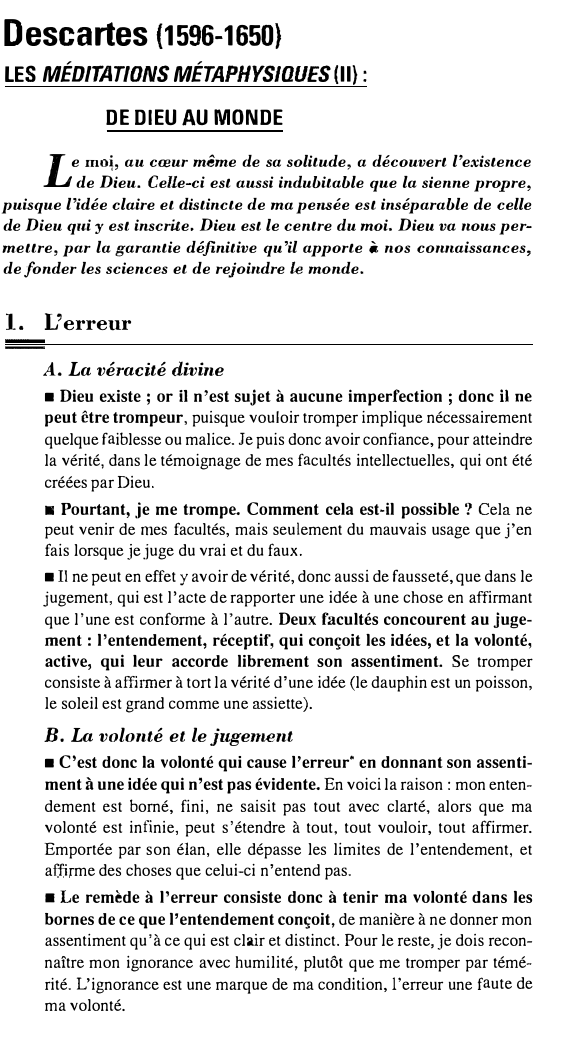 Prévisualisation du document Descartes (1596-1650) - LES MÉDITATIONS MÉTAPHYSIQUES: DE DIEU AU MONDE