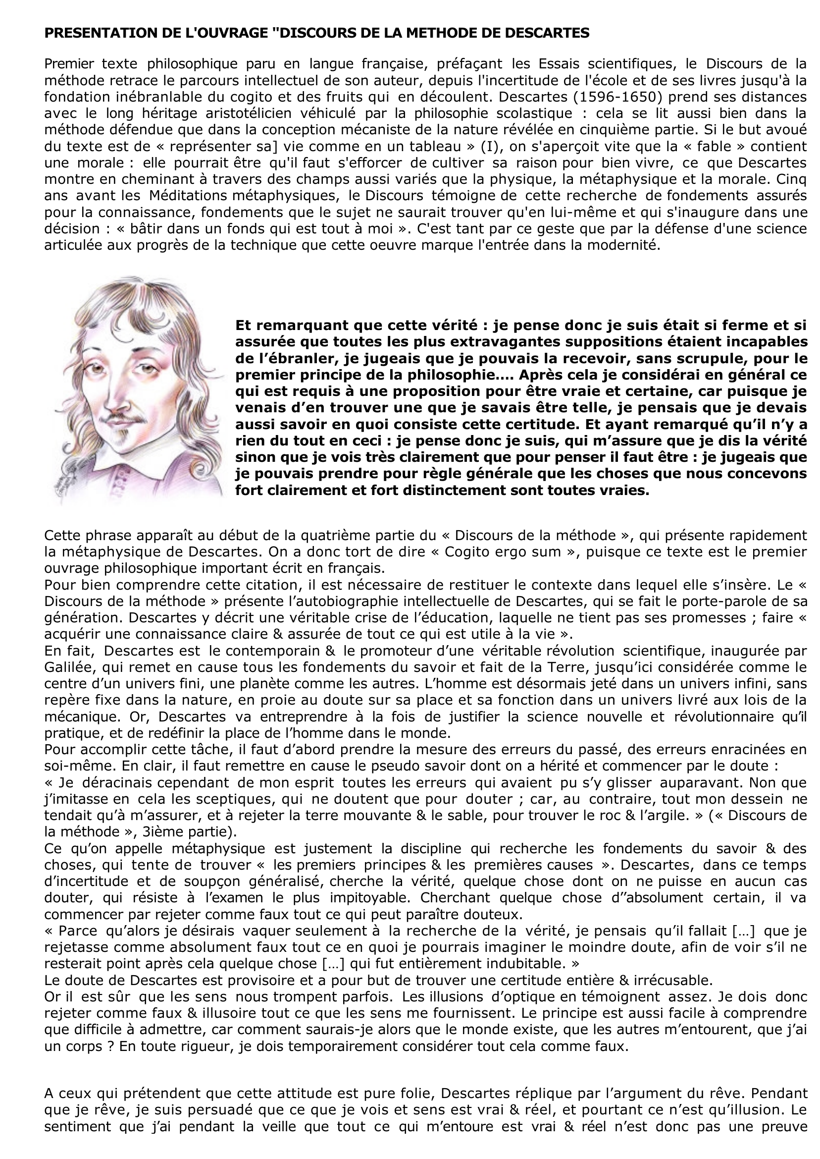 Prévisualisation du document DESCARTES: Et remarquant que cette vérité : je pense donc je suis