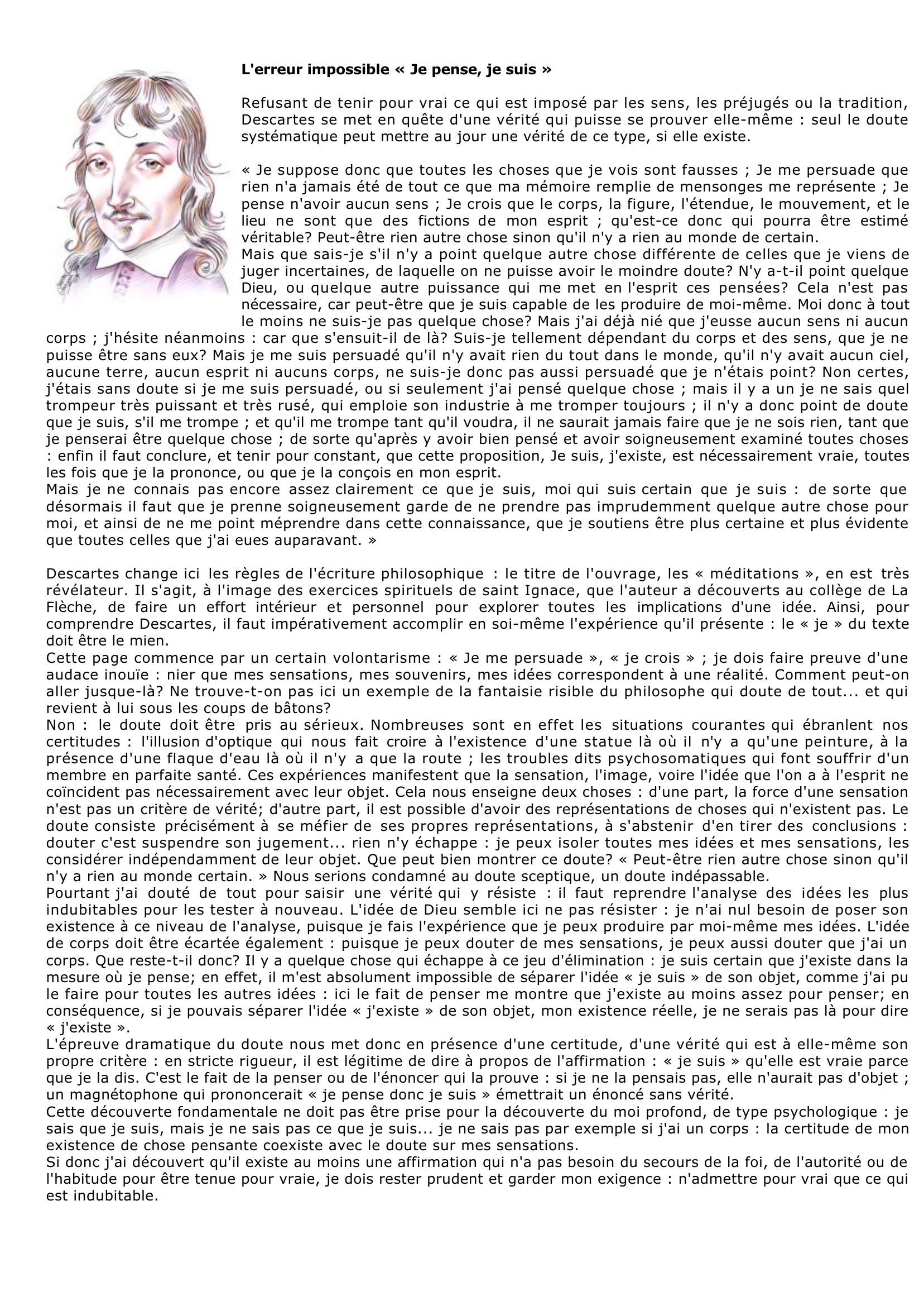 Prévisualisation du document DESCARTES: Je suppose que toutes les choses que je vois sont fausses...