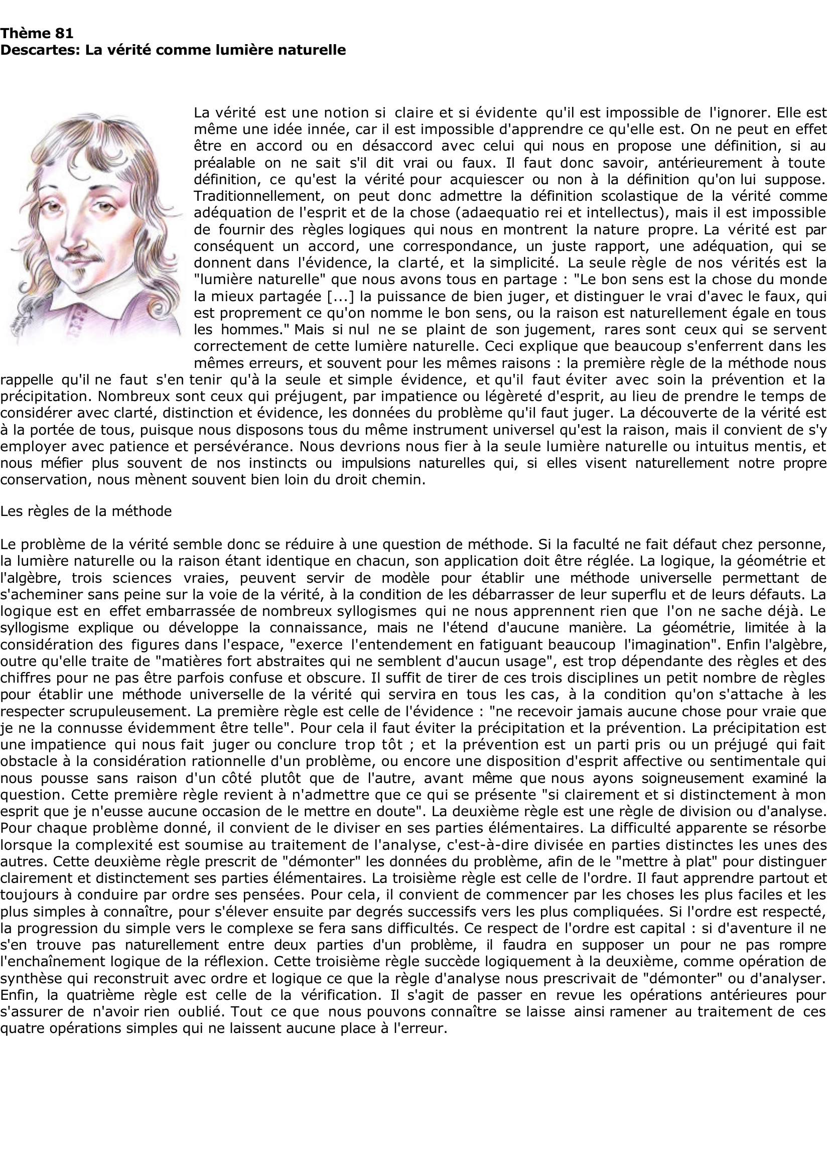 Prévisualisation du document Descartes: La vérité comme lumière naturelle