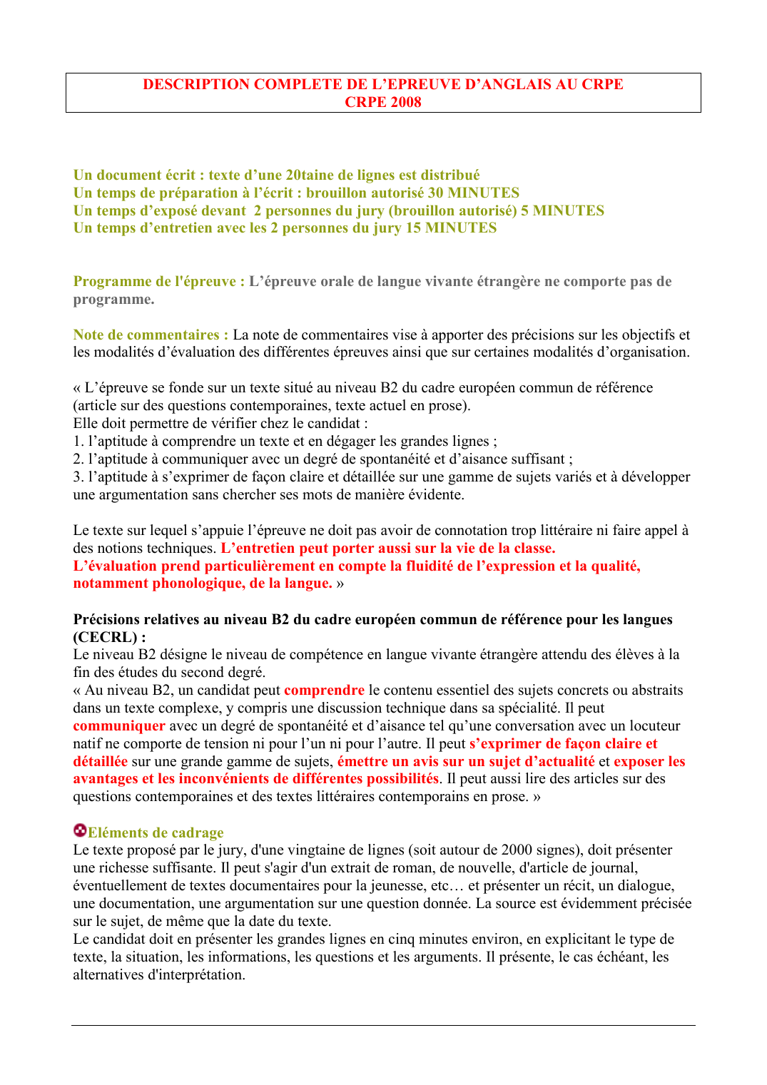 Prévisualisation du document DESCRIPTION COMPLETE DE L'EPREUVE D'ANGLAIS AU CRPECRPE 2008Un document écrit