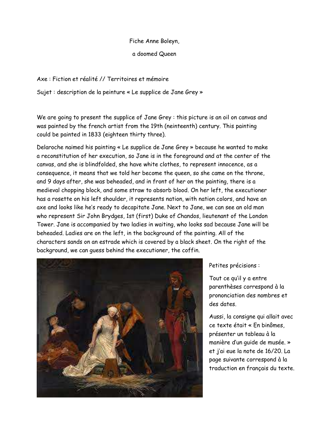 Prévisualisation du document description de la peinture "Le supplice de Jane Grey" en anglais