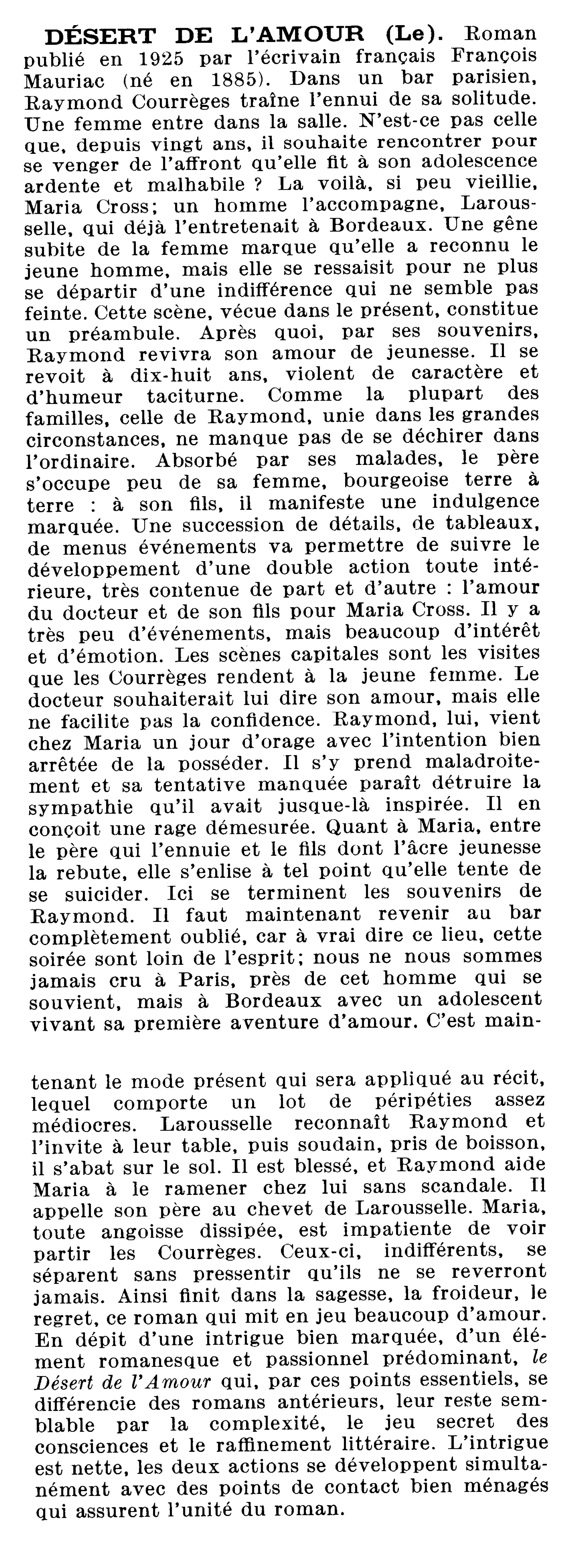 Prévisualisation du document DÉSERT DE L'AMOUR (le) de François Mauriac