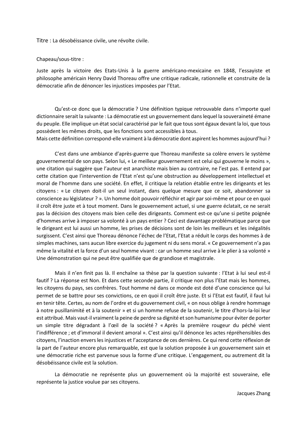 Prévisualisation du document Désobéissance civile, Thoreau, critique