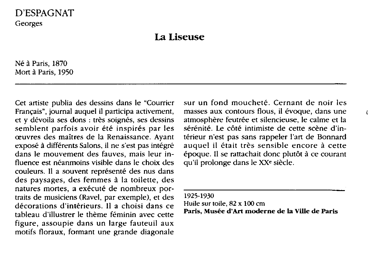 Prévisualisation du document D'ESPAGNAT Georges : La Liseuse