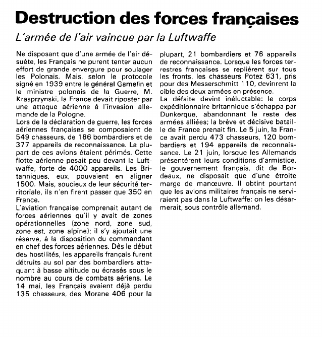 Prévisualisation du document Destruction des forces françaises:L'armée de l'air vaincue par la Luftwaffe.