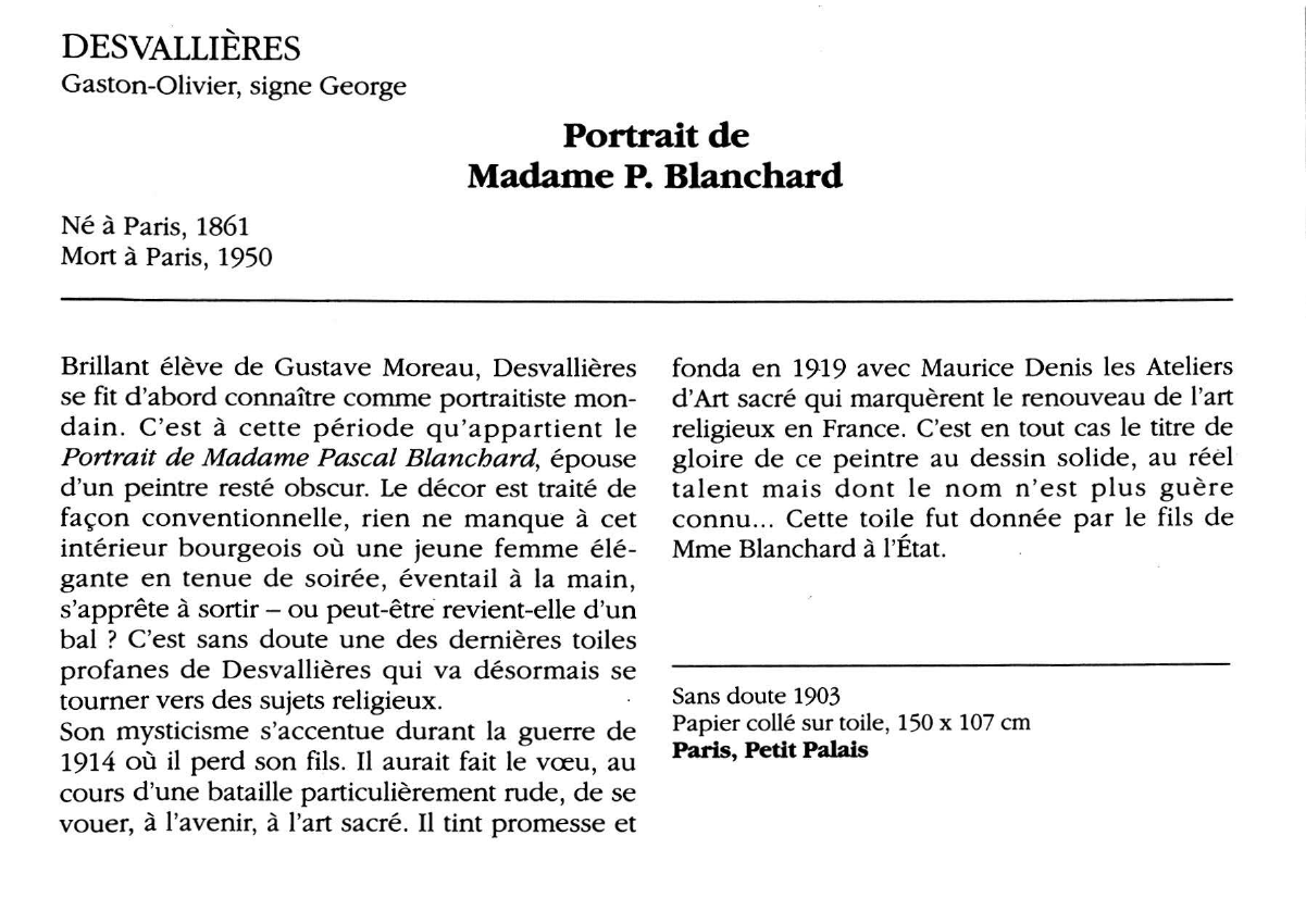 Prévisualisation du document DESVALLIÈRES Gaston-Olivier, signe George : Portrait de Madame P. Blanchard