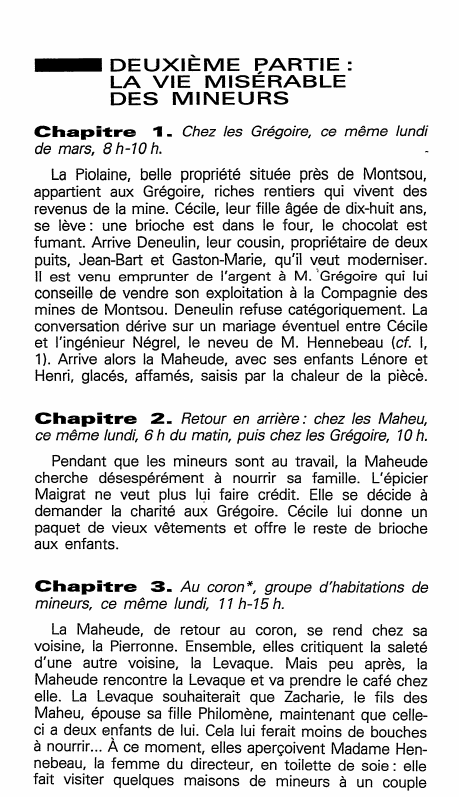 Prévisualisation du document DEUXIÈME PARTIE :
LA VIE MISÉRABLE
DES MINEURS
Chapitre "I _ Chez les Grégoire, ce même lundi
de mars, 8...