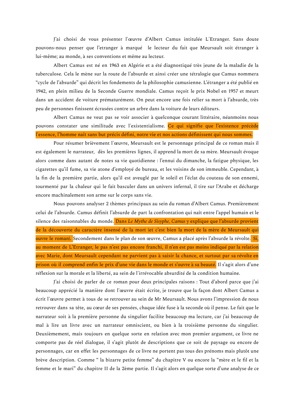 Prévisualisation du document Deuxième partie oral de français "L'Etranger"