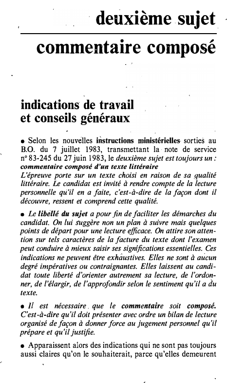 Prévisualisation du document deuxième .sujet.
commentaire composé
indications de travail
et conseils généraux
• Selon les nouvélles instructions ministérielles· sorties au
B.O. du...