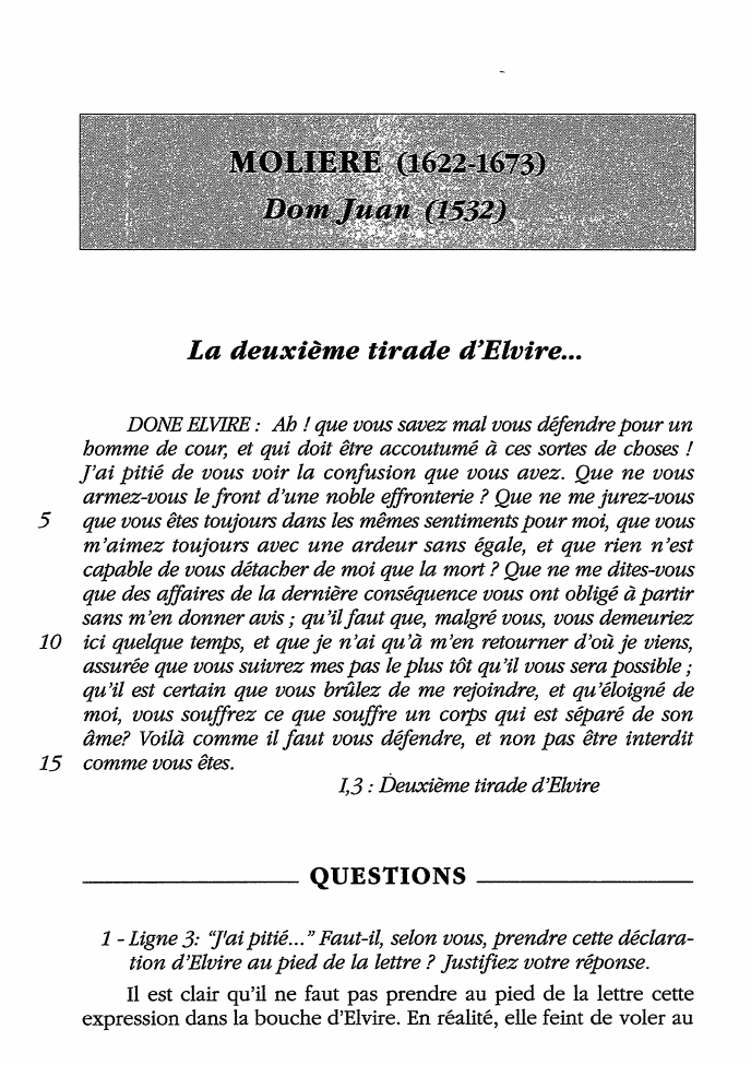 Prévisualisation du document Deuxième tirade d'Elvire - Dom Juan de Molière (commentaire)