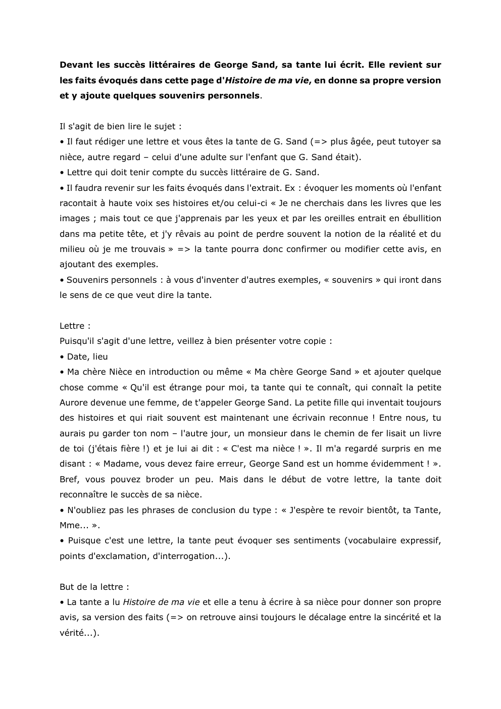 Prévisualisation du document Devant les succès littéraires de George Sand, sa tante lui écrit. Elle revient sur
les faits évoqués dans cette page...