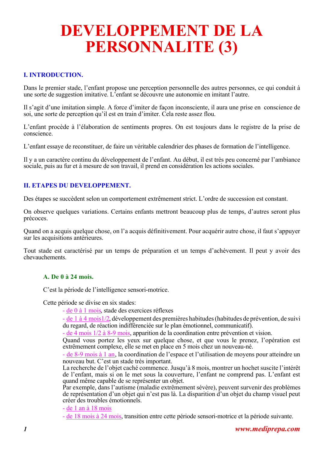 Prévisualisation du document DEVELOPPEMENT DE LAPERSONNALITE (3)I.