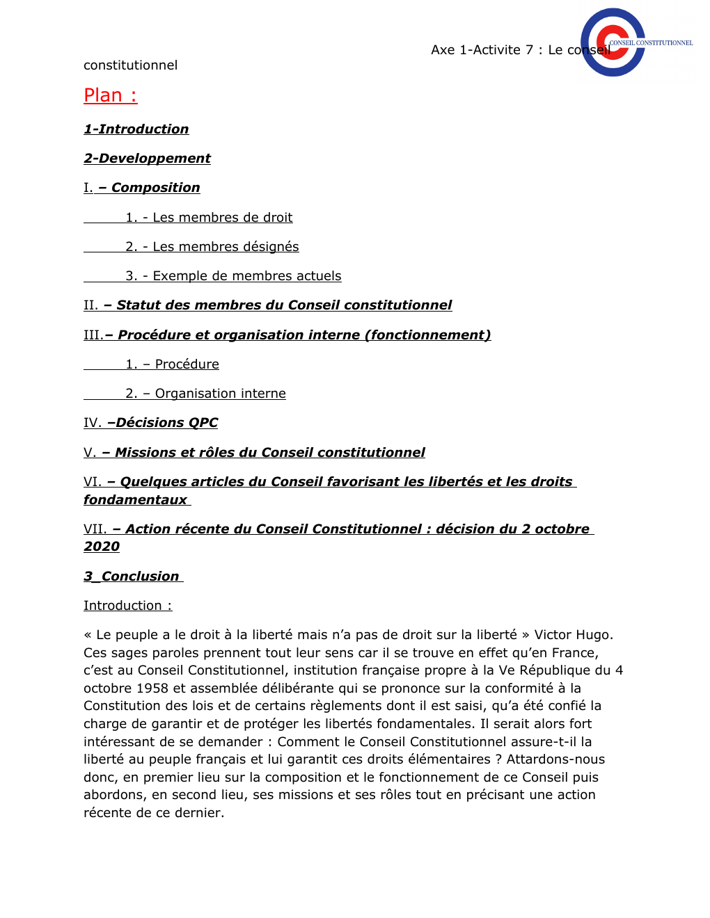 Prévisualisation du document Developpement personnel d'un sujet entierement redige du projet d'EMC sur le conseil constitutionnel francais