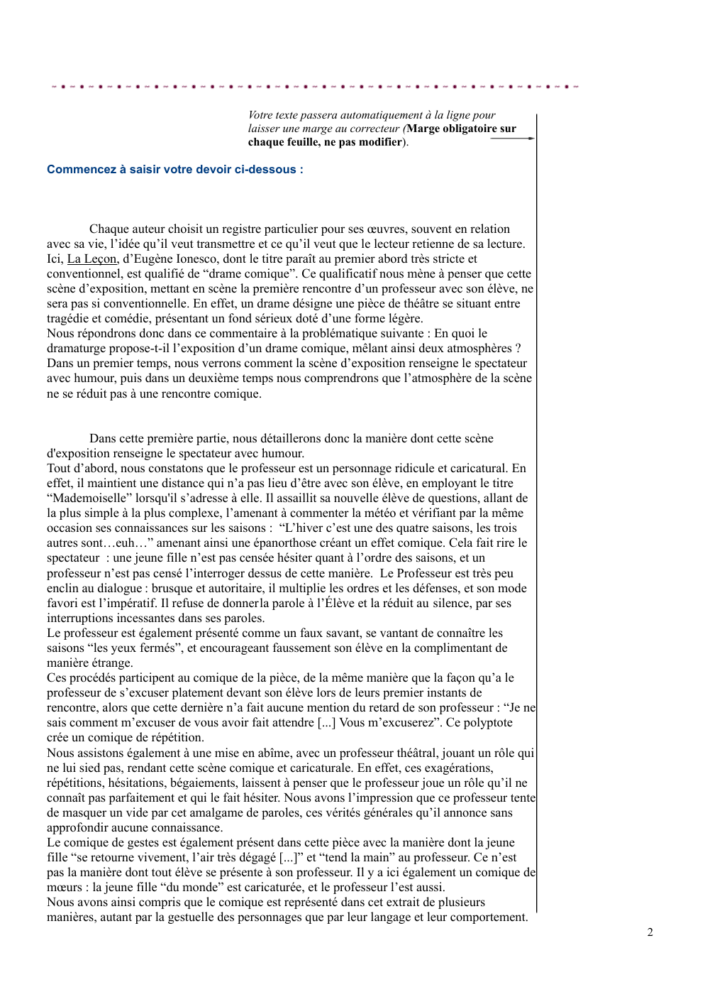 Prévisualisation du document devoir 2 français cned La Leçon, d’Eugène Ionesco