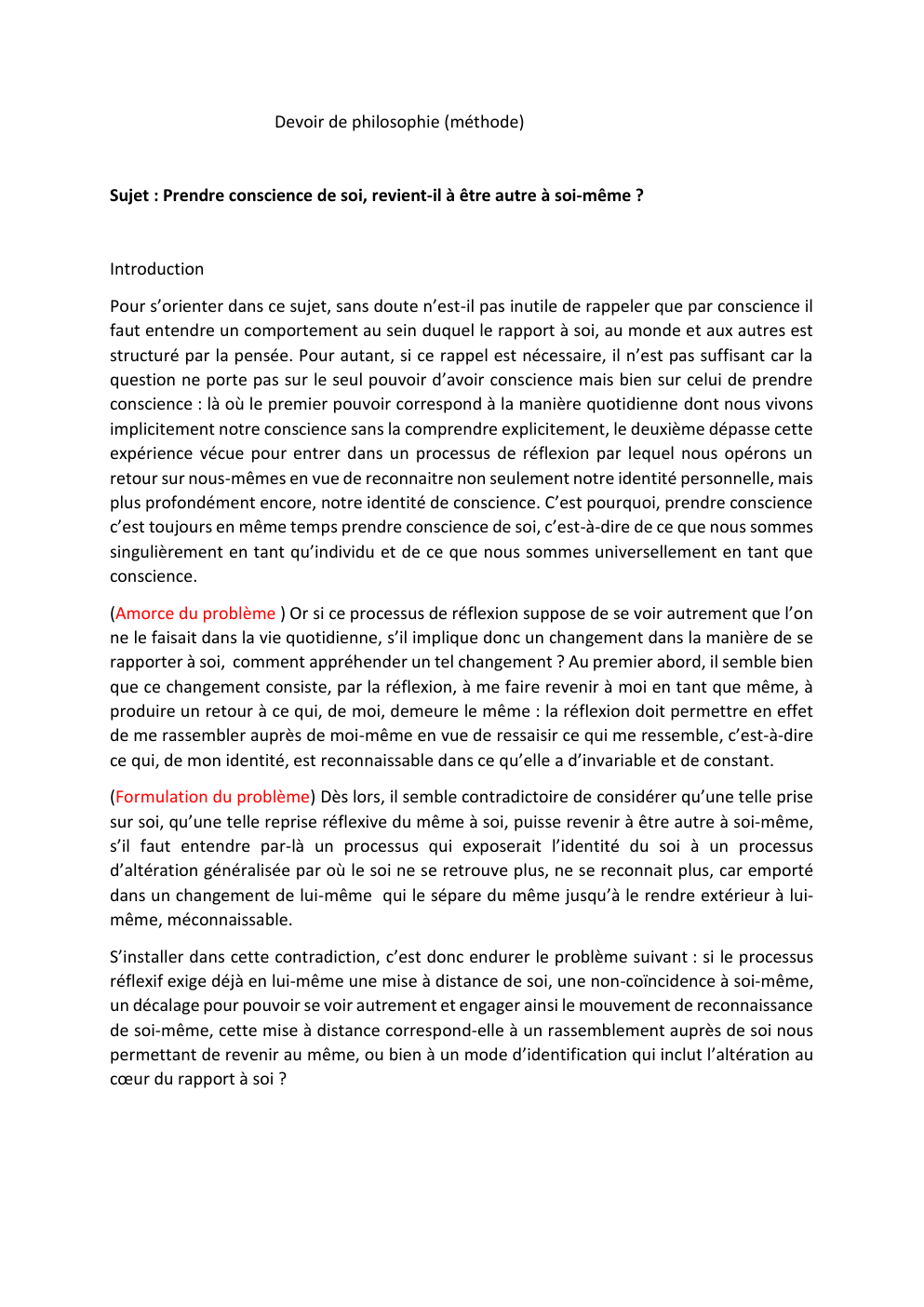 Prévisualisation du document Devoir de philosophie (méthode)  Sujet : Prendre conscience de soi, revient-il à être autre à soi-même ?