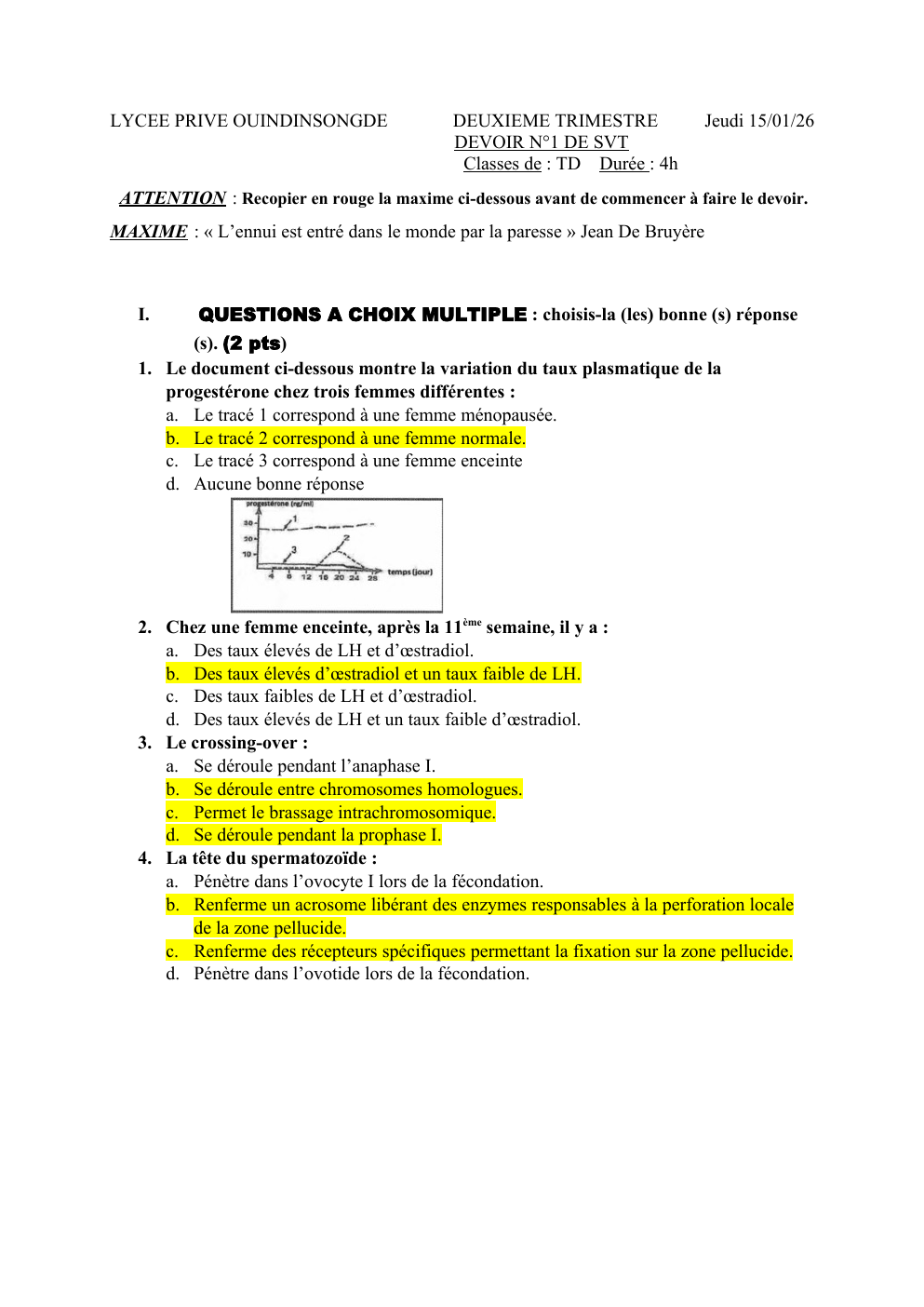 Prévisualisation du document Devoir de SVT