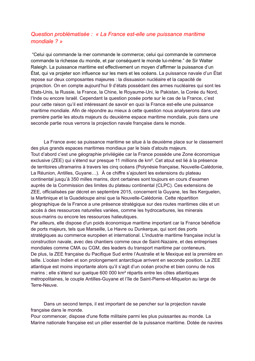 Prévisualisation du document devoir Histoire Géographie :  « La France  est-elle une puissance maritime mondiale ? »