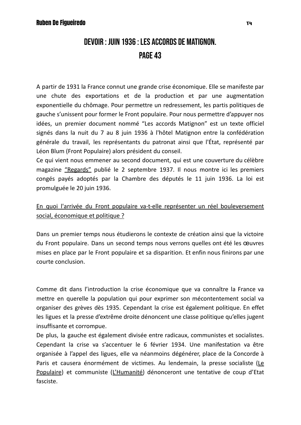 Prévisualisation du document Devoir : Juin 1936 : les accords de Matignon.
